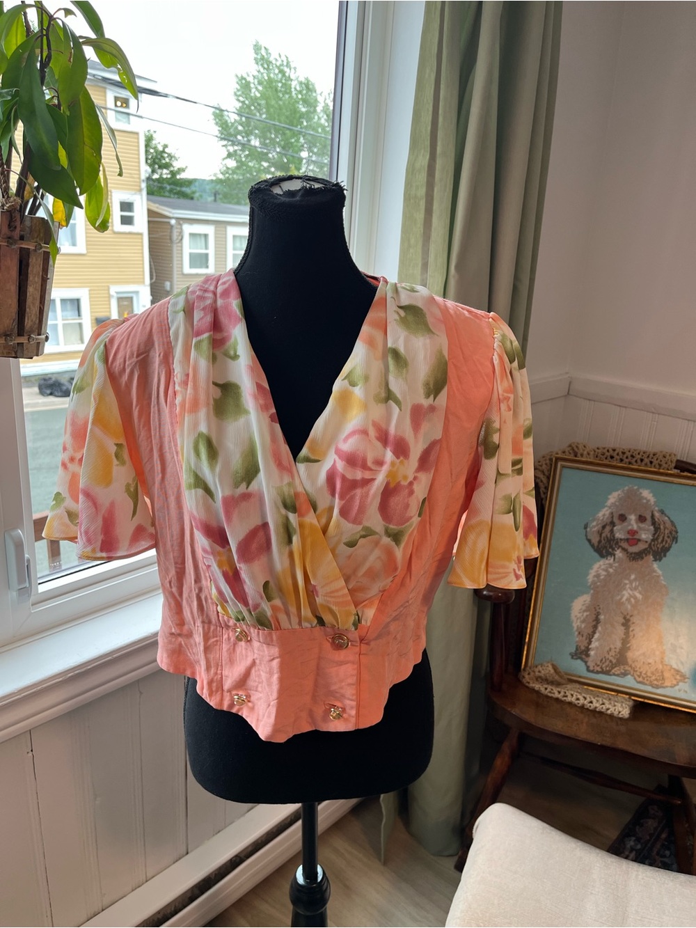 Women’s Vintage Floral Pink Puff Sleeve blazer Size M